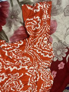 Vibrant Orange &amp; White Print Tunic Top
