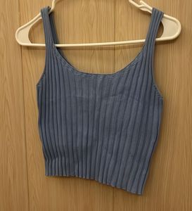Blue Ribbed Knit Tank Top