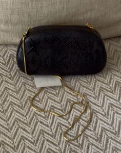 Zara Black textured Clutch with Gold Accent