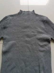 Gray Mock Neck Knit Sweater