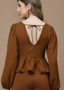 Chic Brown Peplum Top