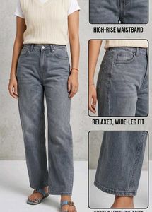 Grey Relaxed Wide-Leg Jeans