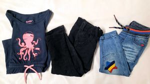 Baby Girl Dress + 2 branded Jeans Combo