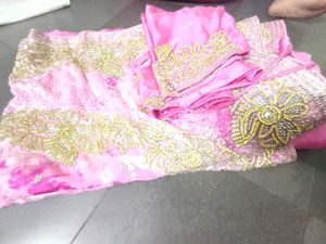 Exquisite Pink Embroidered Saree