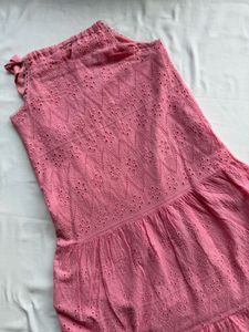 Pink Broderie Anglaise Midi Dress