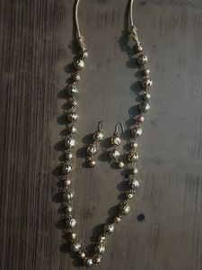 Gold Tone Beaded Necklace &amp; Earring Set