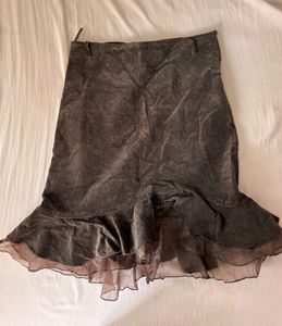 coquette Ruffled Hem brown Midi Skirt