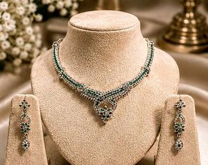 Emerald and Crystal Necklace &amp; Earring Set