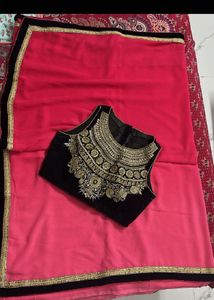 Elegant Pink & Black Saree with Embellished Blouse