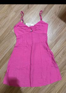 Pink Spaghetti Strap Twist Front Dress