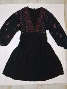 Boho Embroidered Black Mini Dress