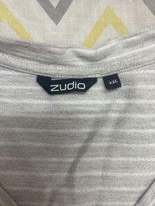 Grey Striped V-Neck T-Shirt
