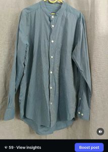 Men's Striped Band Collar Shirt