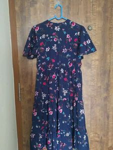 Navy Floral Print Midi Dress