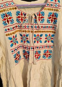 Embroidered Cream Cotton Top
