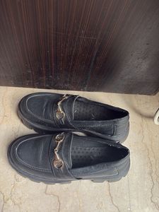 Chic Black Loafers with Gold Buckle