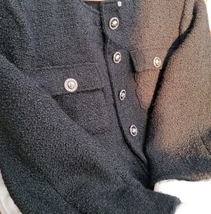 Black Woolen Tweed Coat