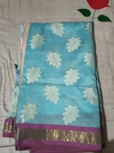 Beautiful Blue Saree with Leaf Motifs