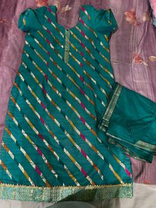 Teal Kurta Set with Striped Design