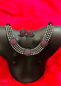 Oxidised Choker Cum Necklace Set With Earrings Not Used Once.