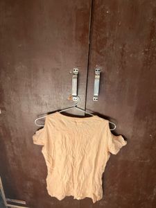 Cute Peach Cold Shoulder T-Shirt