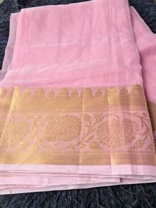 Elegant Pink Saree with Gold Border