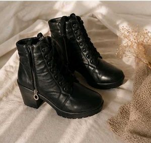 Stylish Black Heeled Combat Boots