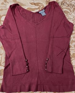 Chic Maroon V-Neck Top with Cuff Details