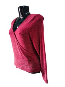 Long Sleeves Glitery Red Wrapped Style Top M &amp; L