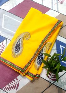 Vibrant Yellow beutiful lace border Saree