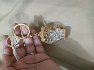 Gold Mesh Keychain with Crystal Accent