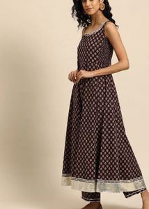Elegant Black &amp; Red Printed Anarkali Suit