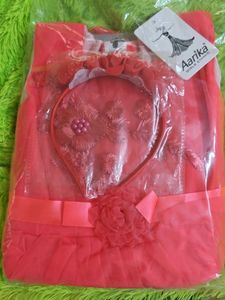 New Adorable Coral Tulle Dress with Flower Accent