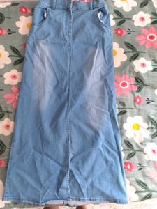 Light Wash Denim Maxi Skirt
