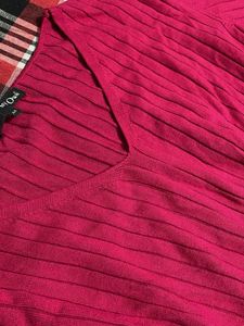 pink V-Neck knit Top