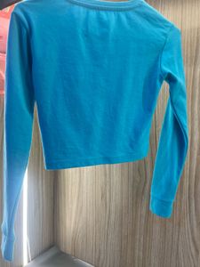 Aqua Blue Long Sleeve Crop Top