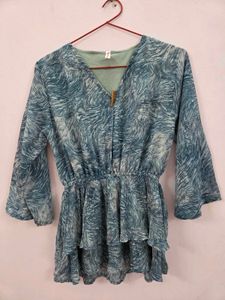 Blue Abstract Print Peplum Top | Women | Casual