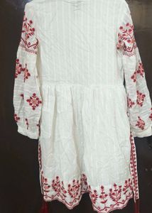 Embroidered White Dress with Belt