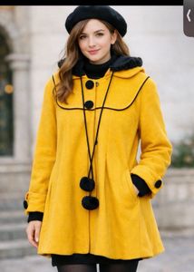 Chic Yellow Hooded Coat