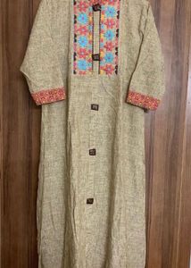 🆕Embroidery Pure Cotton Kurta (XXL)