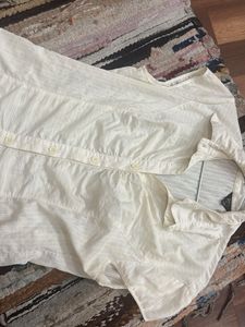 Chic White Ruched Button-Up Top
