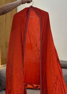 Elegant Orange short blouse and skirt with shrug