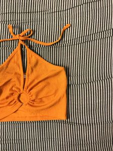 Orange Halter Neck Crop Top
