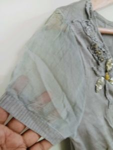 Gray Embellished Short Sleeve Dress