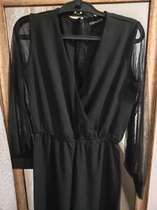 Full Length Black Jumpsuit with Sheer Sleeves