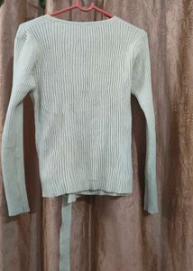 Ribbed Wrap-Style Long Sleeve Top