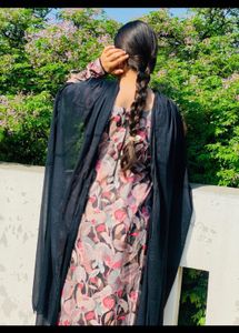 Sheer Black Dupatta with Floral Print