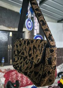 Sparkling Beaded Leopard Print Shoulder Bag