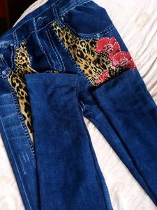 (Baddie jeans💅) Denim Leopard Print Jeans