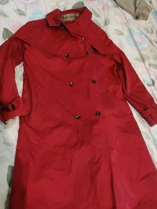 Red Double-Breasted Trench Coat